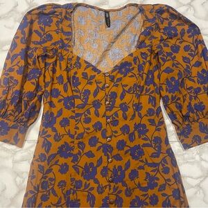 Zara Puff Sleeve Poplin Midi Dress